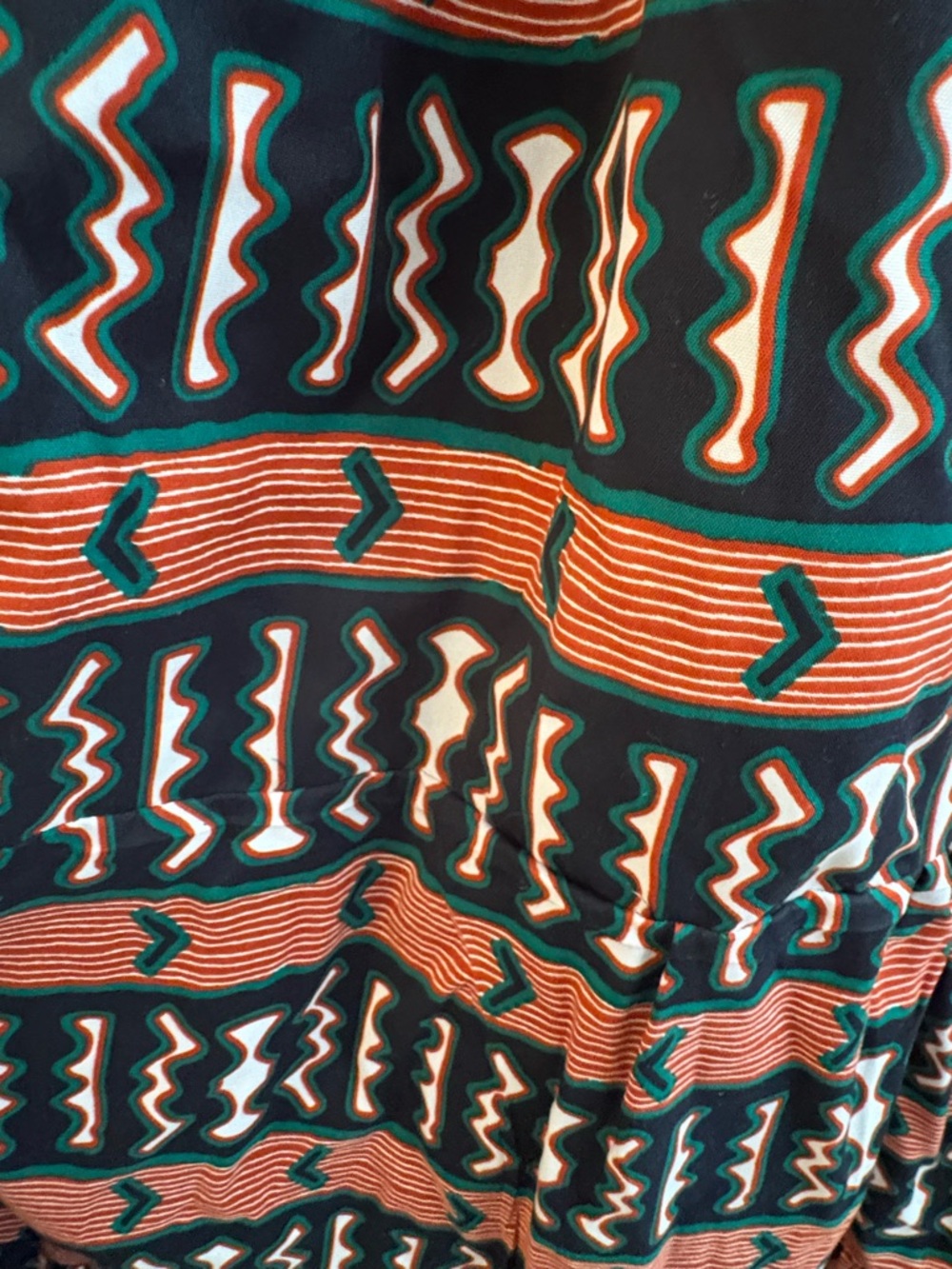 Smocked Bodice African Wax Print Maxi Dress in Rust, Green and Black - Picture 3 of 4